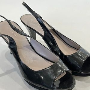 Nine West Womens Black Patent Leather Peep-toe Slingback Pumps Heels Size 9